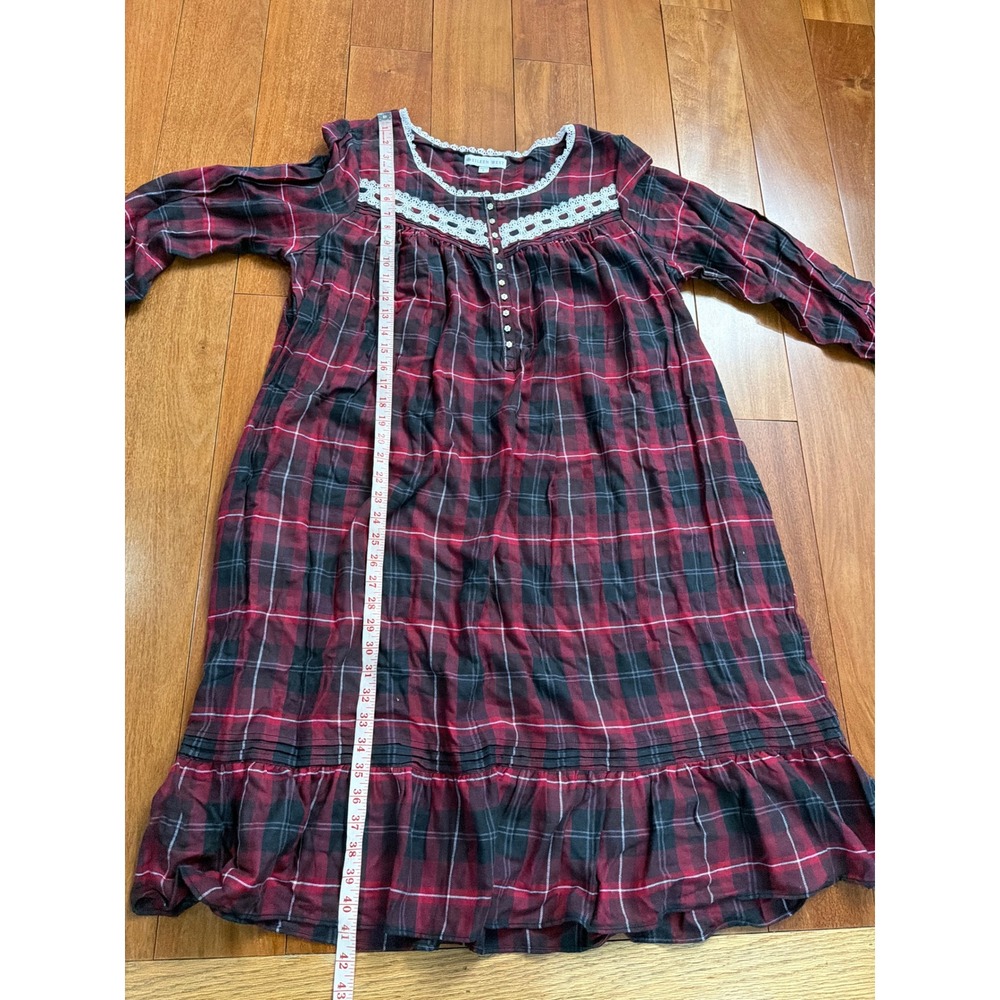 NWT Eileen West Nightgown Womens L Red Black Plaid Lace Trim Cotton Blend NWT L - Picture 7 of 12
